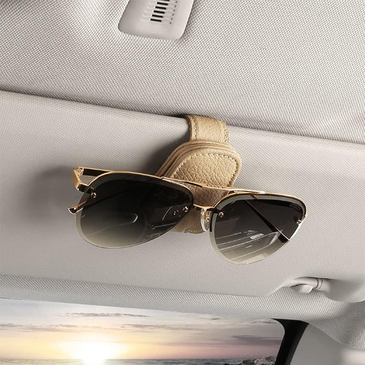 Artilife Magnet type leather sunglasses holder Magnetic glasses Hanger clip Sun visor best beige for thin leg glasses