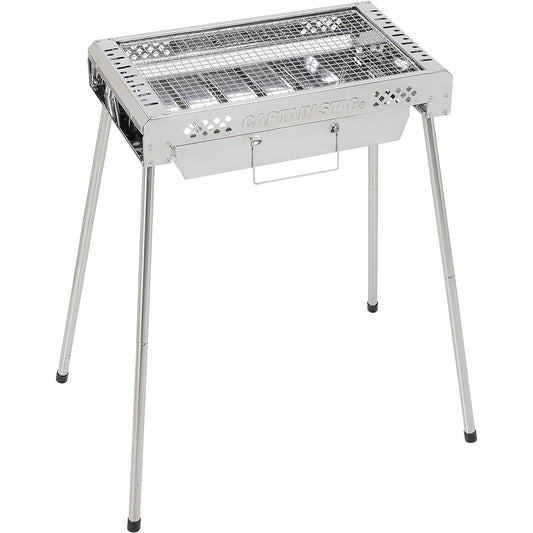 CAPTAIN STAG Barbecue Stove Grill Slim Slide Grill 500 (for 3-4 people) 2 high/low heights Sliding charcoal holder Stainless steel Easy assembly UG-83 Silver Width 500 x Depth 290 x Height 700/380 mm