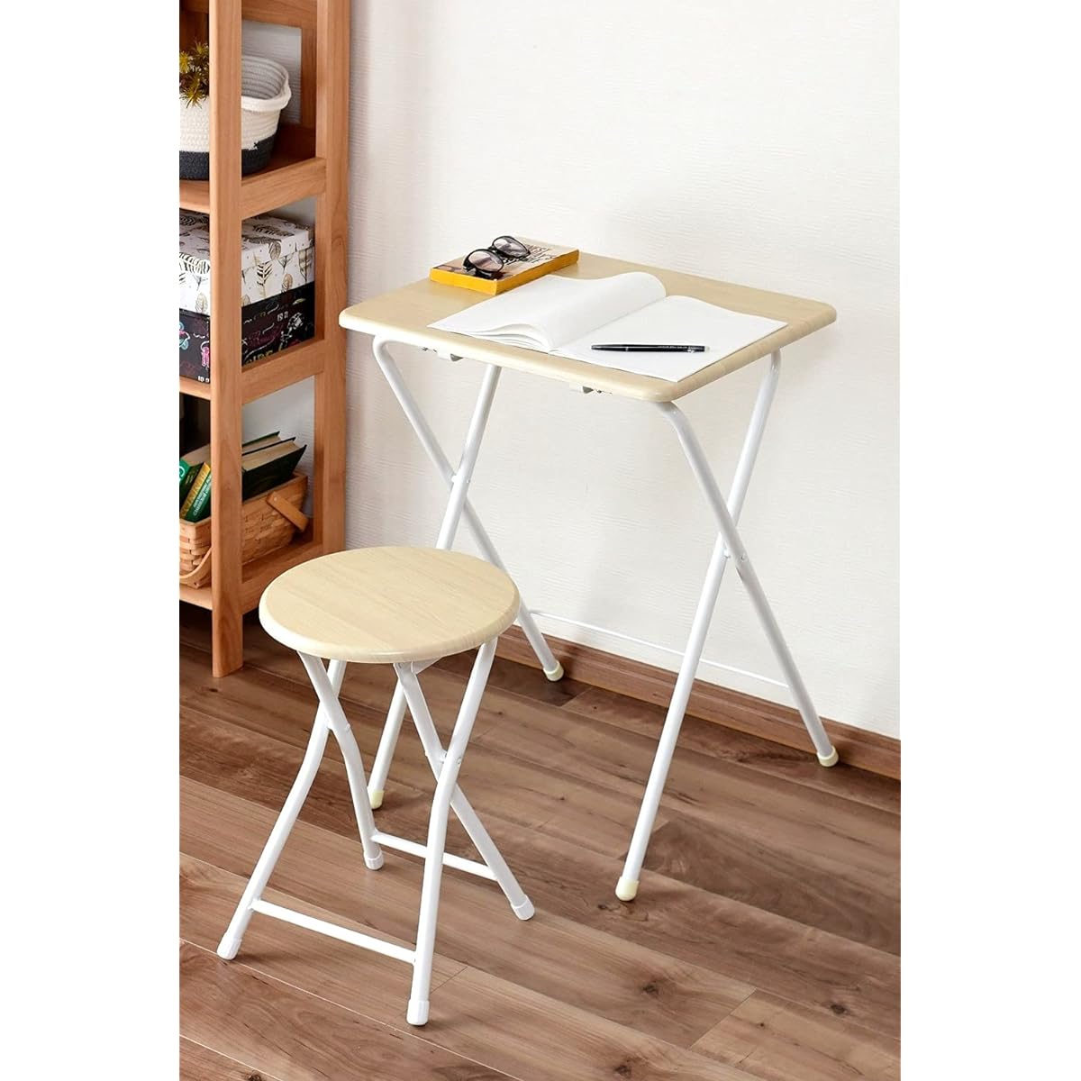 [Yamazen] Folding Desk Chair Set Desk (Width 50 x Depth 48 x Height 70cm) Chair (Width 30 x Depth 30 x Height 46cm) Completed Product Natural Maple/Ivory YST-SET (NM/IV) Telework