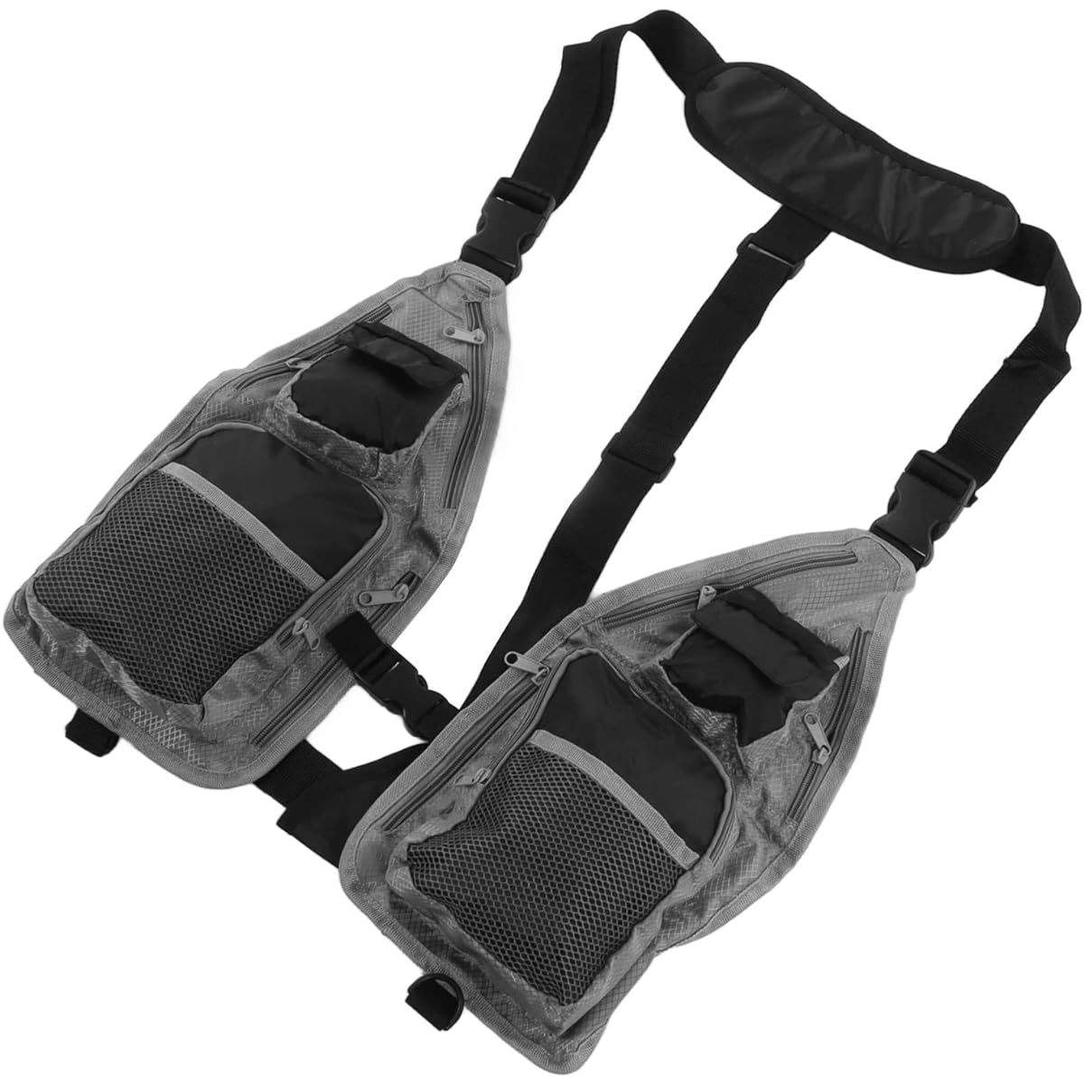 [DAUERHAFT] Lightweight Fly Fishing Vest, Multi-pocket Adjustable Black Gray Robust Fly Fishing Vest Quick Dry for Hiking