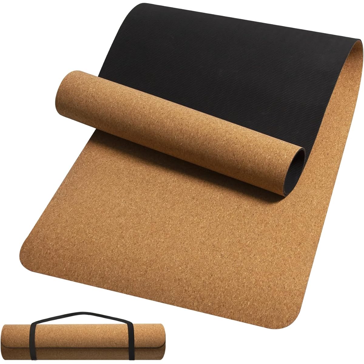 RITFIT Cork Yoga Mat, Natural Cork, Antibacterial and Odorless TPE, 5mm Thickness, Non-Slip, Lightweight, High Density, Soundproofing, Moistureproofing, Shock Absorption, Exercise Pilates Training Mat, Storage Strap + Poster Included