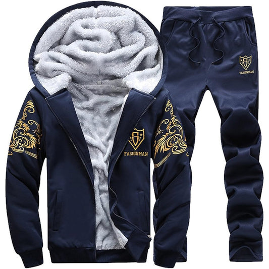 Phoenix's Shop Fashionable Stylish Sweatshirts Brushed Lining Zip Up Top and Bottom Set Long Sleeve Parka Setup Jersey Sweat Sportswear Large Size Hooded Thick Autumn/Winter