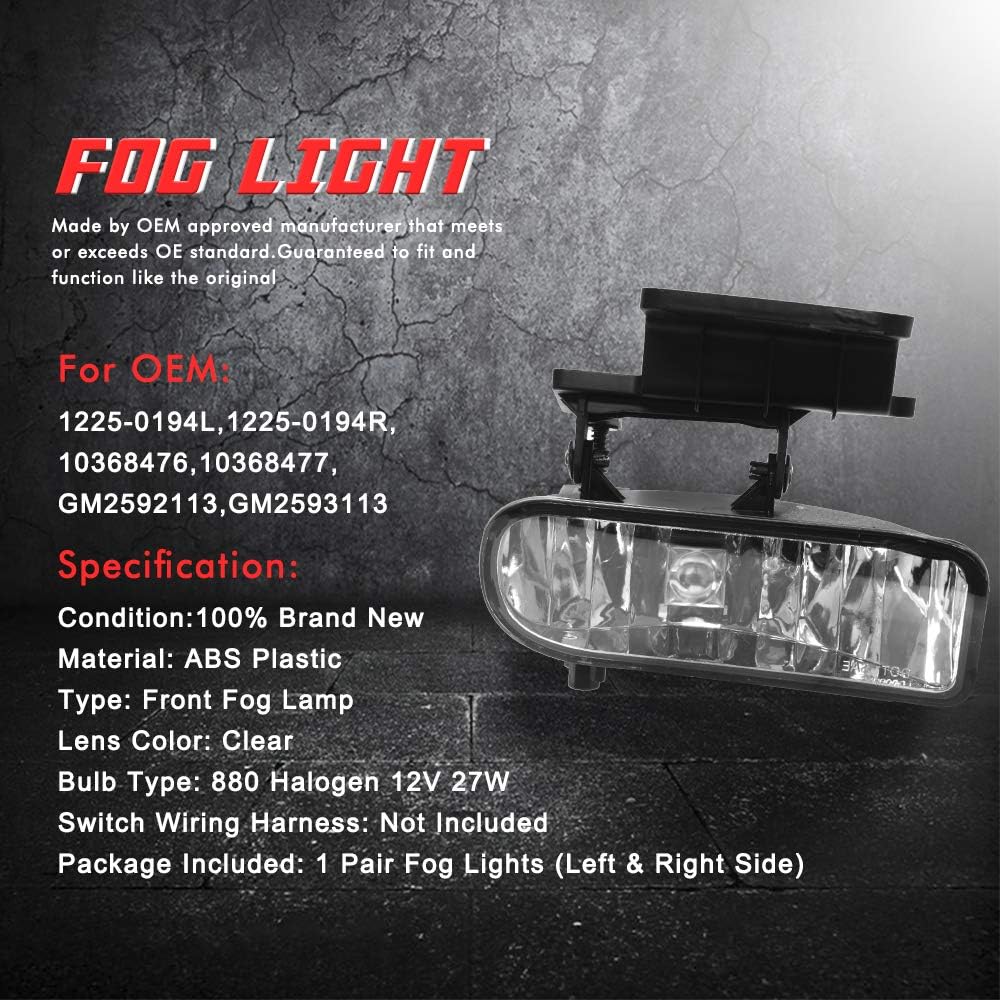A Abigail driving fog light lamp replacement 1999-2002 Chevrolet Silverado 2000-2006 Chevrolet Subarban/Taho 27W 27W Halogen Light bulb 10368477 GM2592113 GM2593113 (Clear Lens)