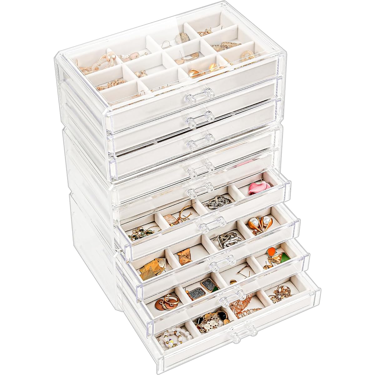 Lolalet Jewelry Box 9 Layers Jewelry Storage Clear Acrylic Drawer Women Girls Jewelry Box Accessory Case Organizer Trinket Case Present - Warm White