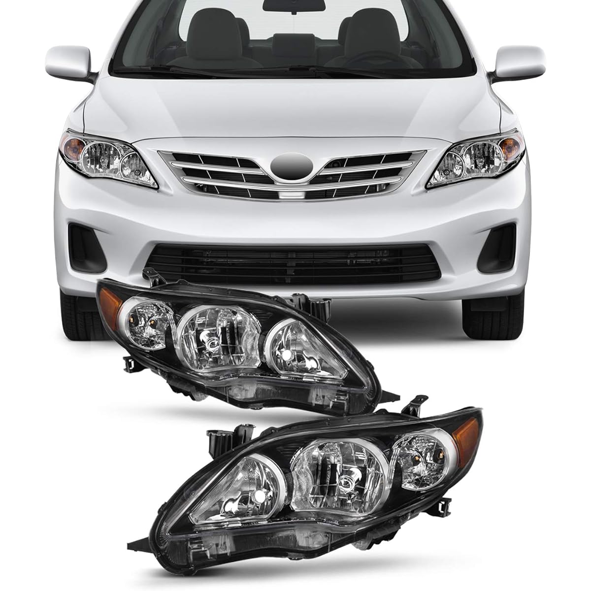 Black bezel 2011-2013 Toyota Corolla headlight Front lamp directly replacement left+right pair