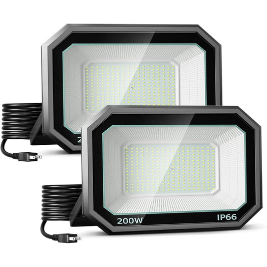 200W LED Floodlight, 200 W, Equivalent to 2500W, Ultra-thin, Work Light, 25,000 LM, Super Explosive Light, IP66 Waterproof, Dustproof, Energy Saving, Long Life, High Brightness, Daylight (6500K) Wide