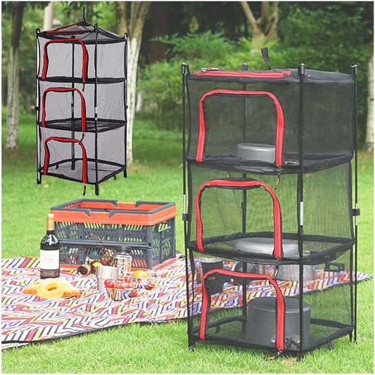 SUGGEST Camping Net 2-Way Hanging 3 Tier Folding Dish Drying Vegetable Drying Dried Food Outdoor Camping (1)
