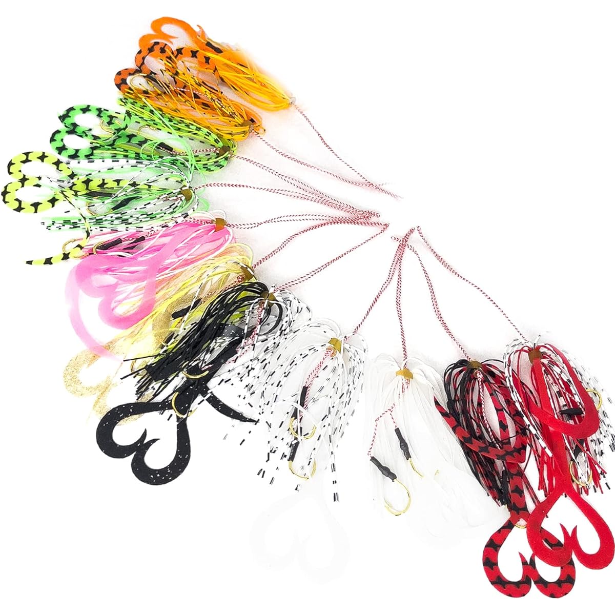 BAKSTORM Tairaba Tie Hook with 2 Heart Skirt Replacement Sea Bream Needle Spiral PE Durable Fishing Tackle Bakst Fishing Tackle Fishhook Lure Set of 11 Colors