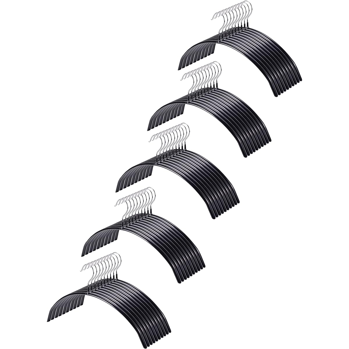 HOSUR Hangers, Non-Slip, Non-Marking Hanger, 50 Pieces, Prevents Shape, Prevents Stiffness, Laundry Hanger, Space Saving, Suit Hanger, Black