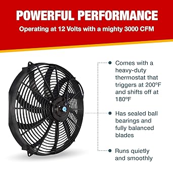 A-TEAM Performance 140041 16 inch electric radiator cooling fanwide S curve 10 blade thermostat kit