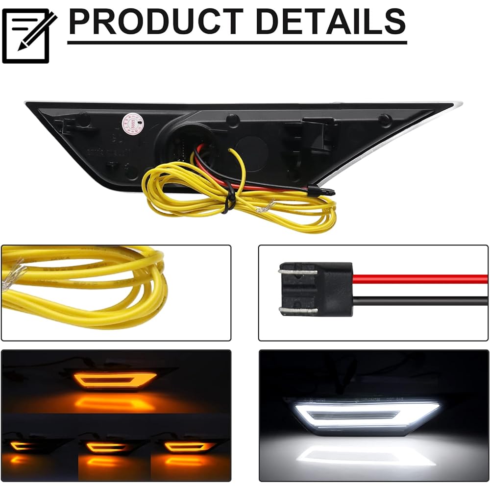 MyNOWAY Front Sacial LED Winker Light replacement Civic Coupe/Hatchback/Sedan 2016-2021 Dynamic Side Marker Fender Driving Lamp Amberside Indicator & White Position Lamp Smoke Lens