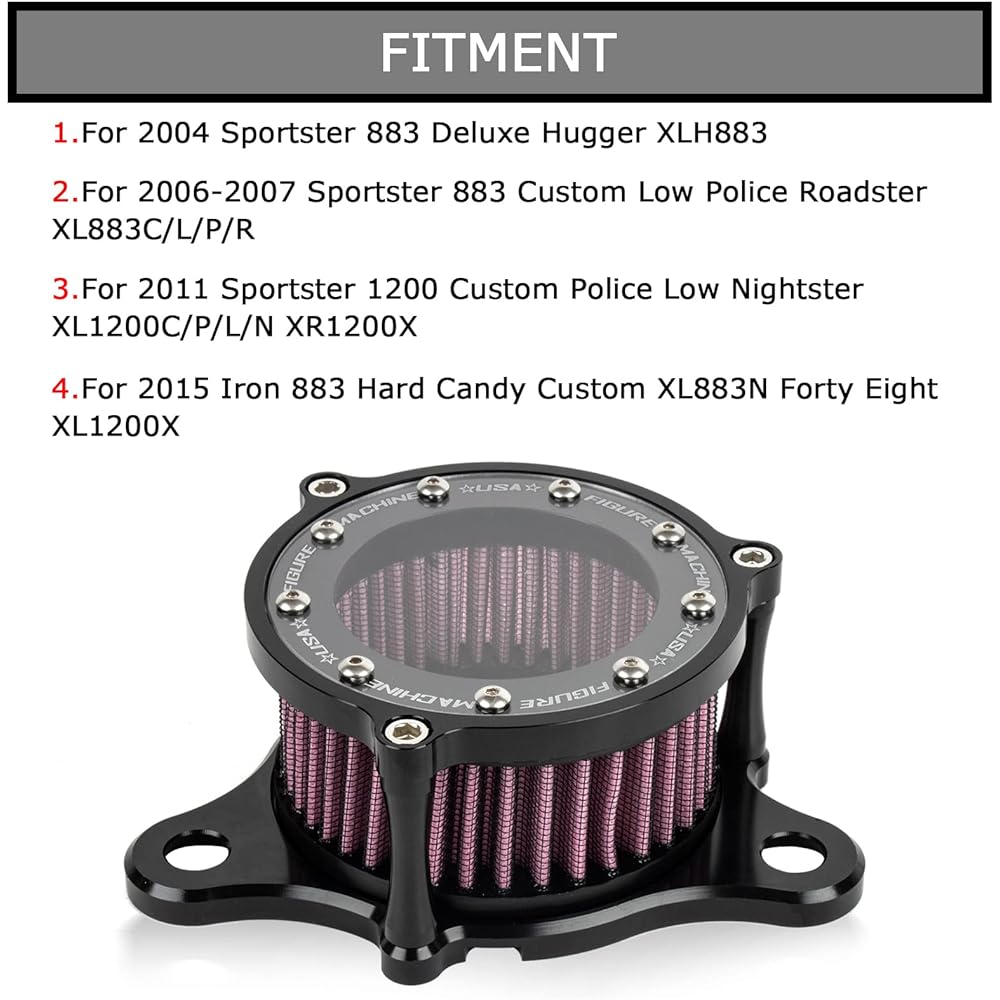 PSLER Bai Air Filter CNC Black Air Cleaner Inspired Filter XL883 1200 X48