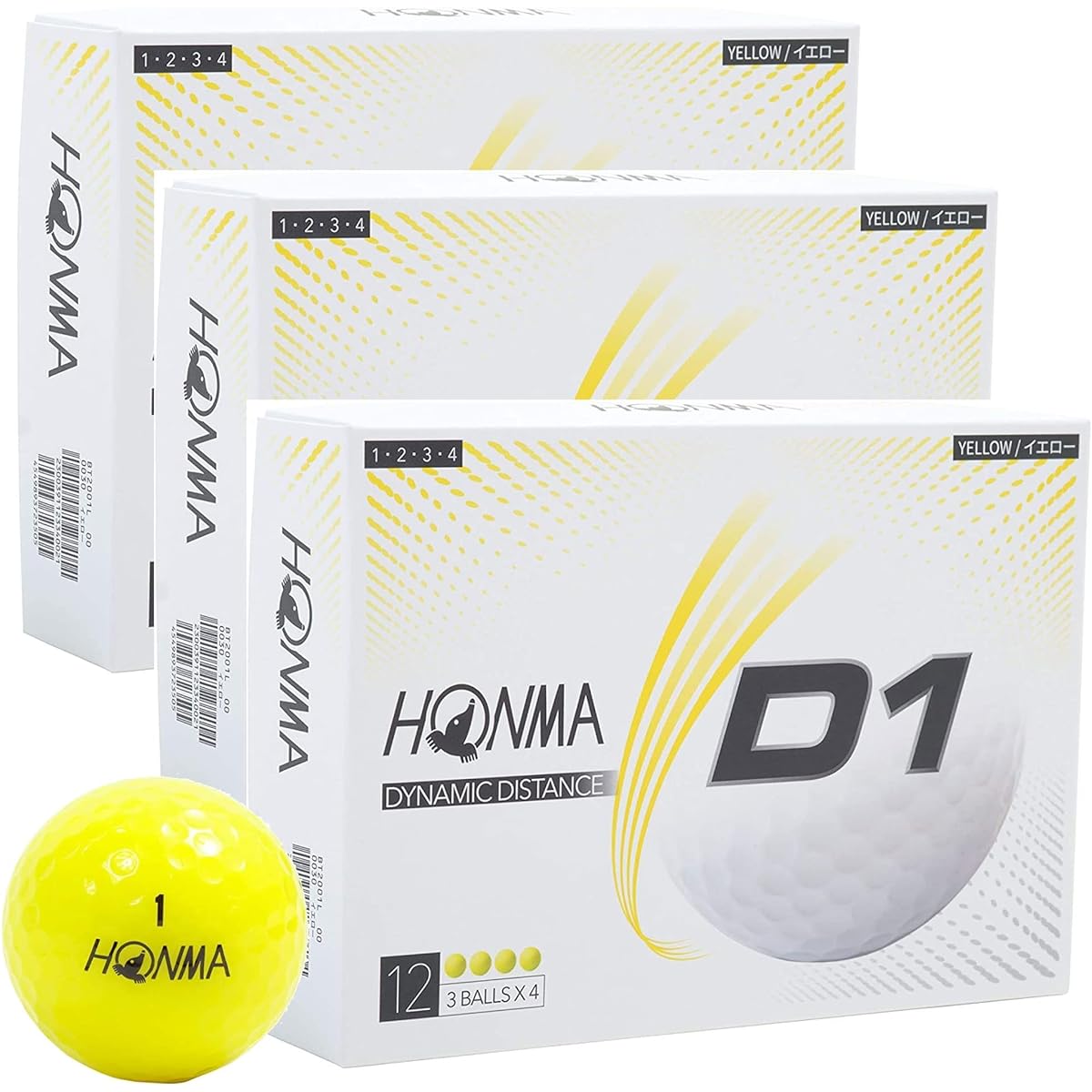 HONMA Honma Golf Ball D1 2020 Model Yellow 12 balls/dozen x 3 box set (total 36 balls)