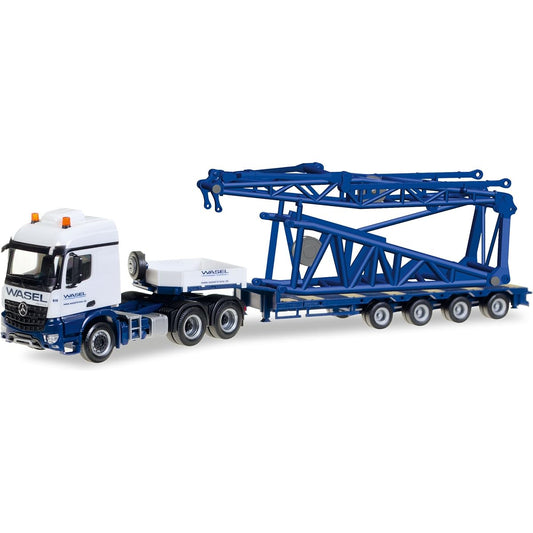 Herpa 1/87 MB Across Low Floor Semi-Trailer Liebherr Boomfoot LR 1600/2 Loading Vehicle Wasel Complete Product