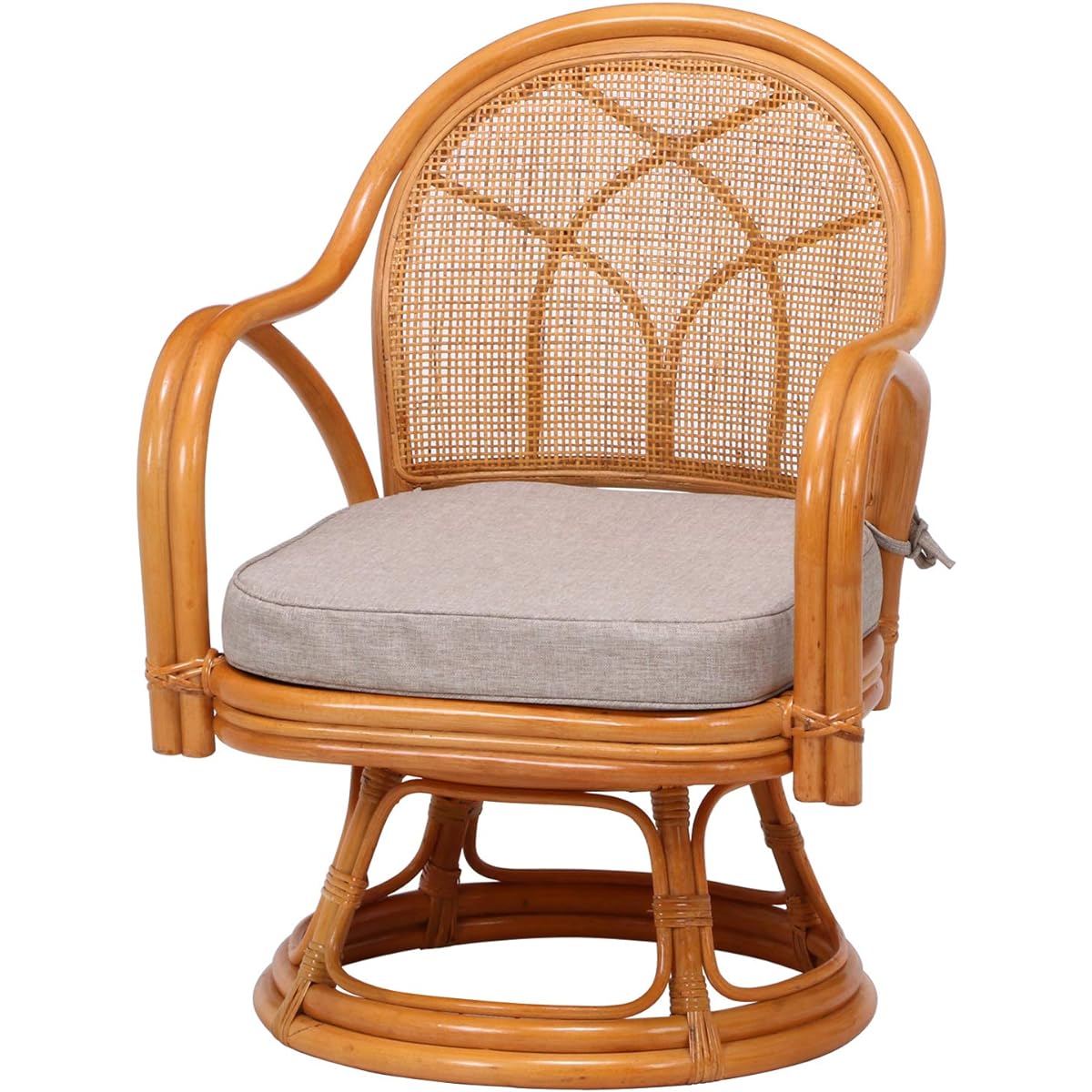 Fuji Boeki Chair Rattan Chair Rotatable Width 52 x Depth 54 x Height 69cm Natural Rattan with Arms Seat Height 33cm Finished Product 85341