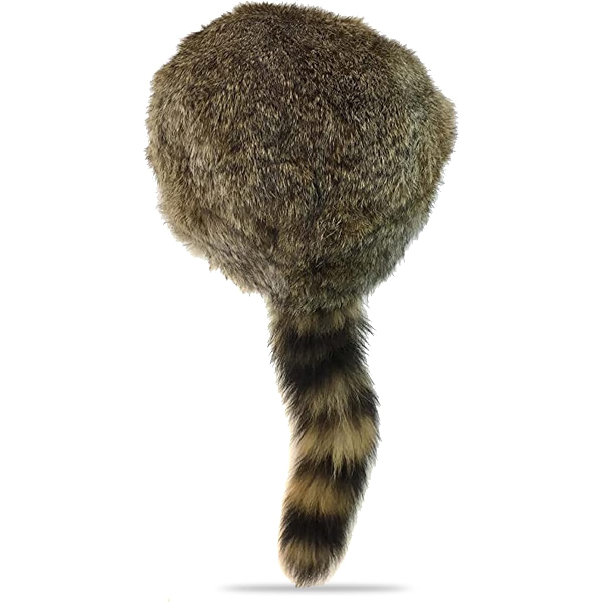 Surell Coonskin Davy Crockett Hat - Rabbit Fur Crown - Raccoon Tail Hat - Brown Free Size