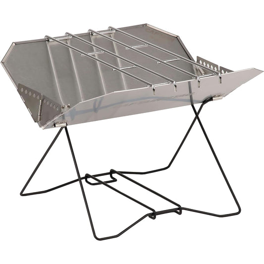 CAPTAIN STAG Barbecue Stove Grill Bonfire Shell Fire Pit 400 Stainless Steel with 2 Trivets and Storage Bag UG-91 Silver