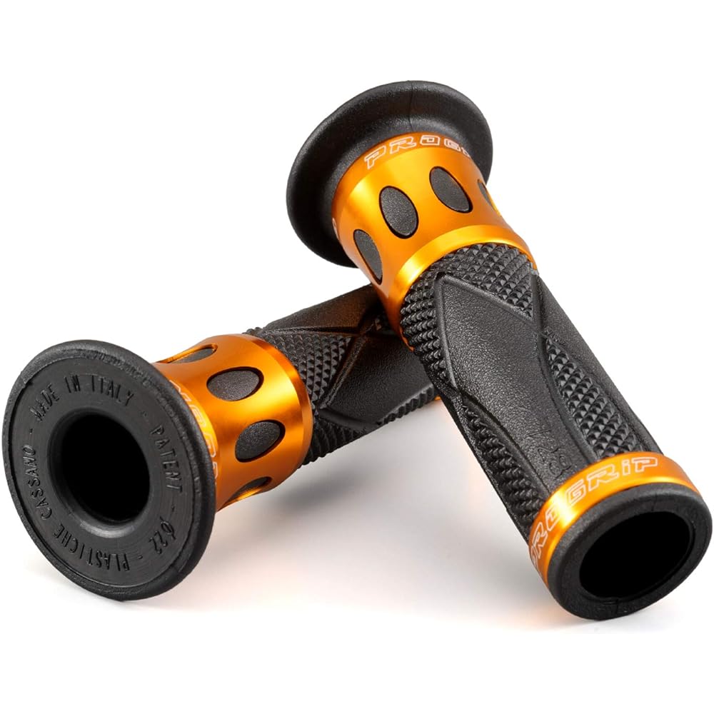 Daytona PROGRIP Motorcycle Grip for Handlebar Diameter φ22.2 122mm Standard Rubber End Penetration 728 Type Aluminum Ring Gold 98089