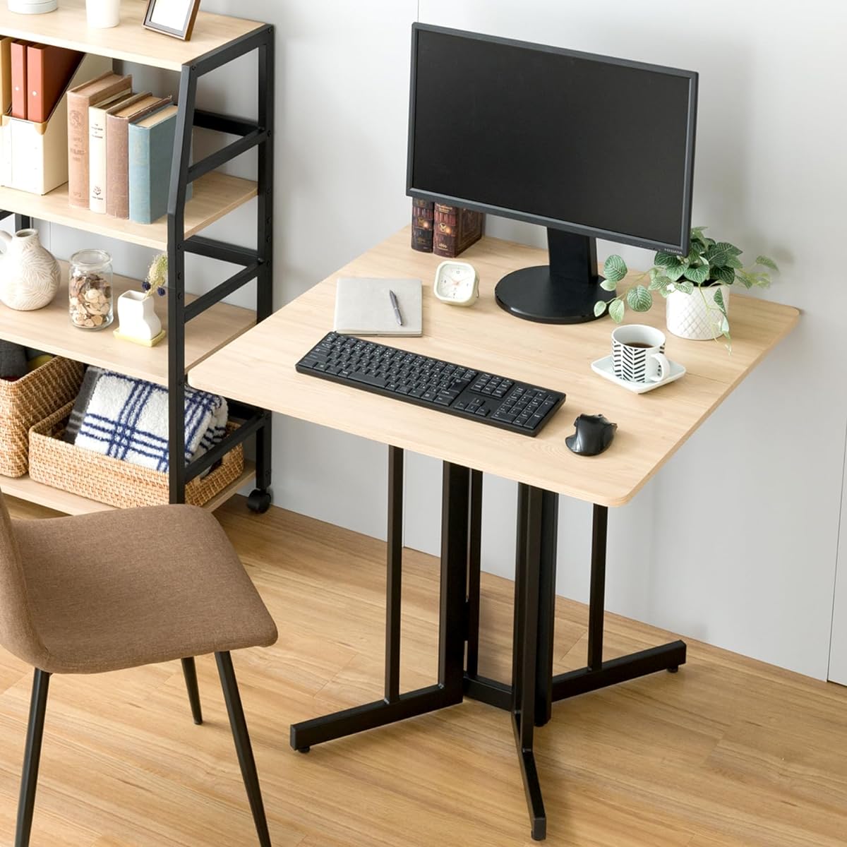 Doshisha Folding Table Width 80cm Height 70cm 2WAY Work Desk that can also be used as a dining table Diagonal legs for easy sitting on the side Compact Wooden Kitchen Workbench Home PC Living Room Children's Room Width 80 x Depth 80 x Height 72cm WKS8070