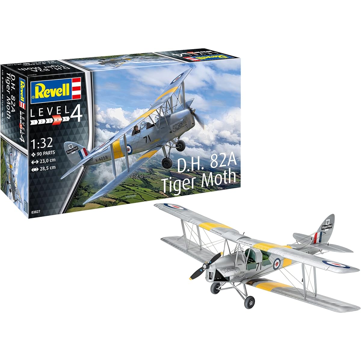 German Level 1/32 Royal Air Force D.H. 82A Tiger Moth Plastic Model 03827 Molding Color