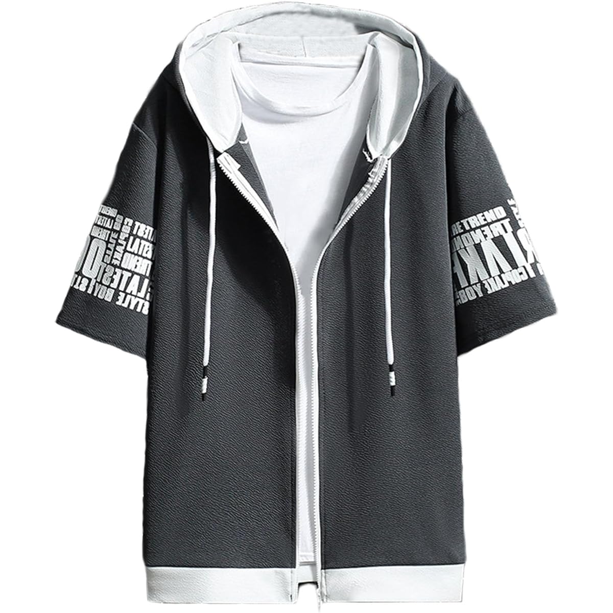 [Silver & Style] Men's Short Sleeve Parka, Thin, Zip, Loose, Stylish, Summer, Korean, Hood