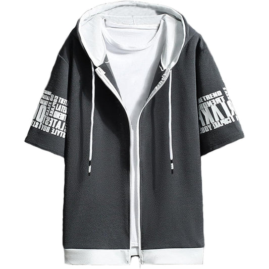 [Silver & Style] Men's Short Sleeve Parka, Thin, Zip, Loose, Stylish, Summer, Korean, Hood