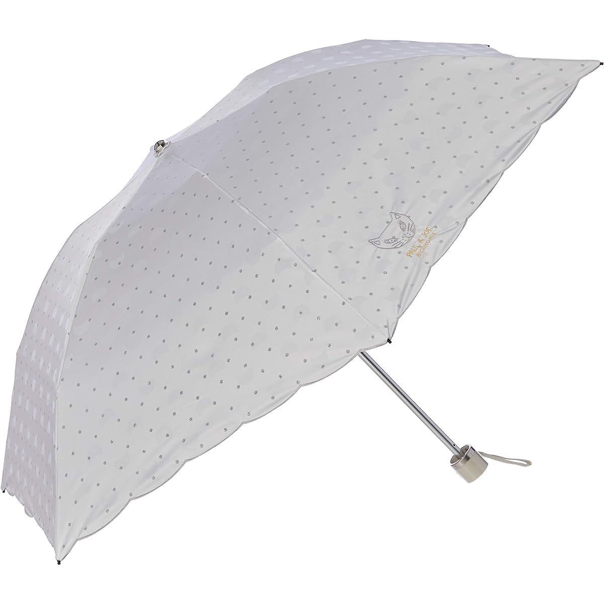 [Moonbat] Folding Umbrella PAUL & JOE (Paul & Joe) Cat Embroidery Parasol Folding Umbrella Parasol For Both Sunny and Rainy Days Umbrella Heat Shielding Logo Dot Cat Fashionable Cute Women's Light Gray Rim Length: Approx. 50cm