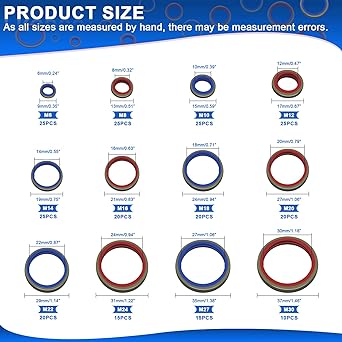 DAPTEMN 245 Metric Oil Drag Gasket NBR Metal Bonded Seal Washer Combination Tube Sealing Gum O Ring Filled Kit 12 Size M6 M8 M8 M10 M14 M16 M16 M24 M27 M27 M27 M27 M27 M27 M27 M27 M20 M30