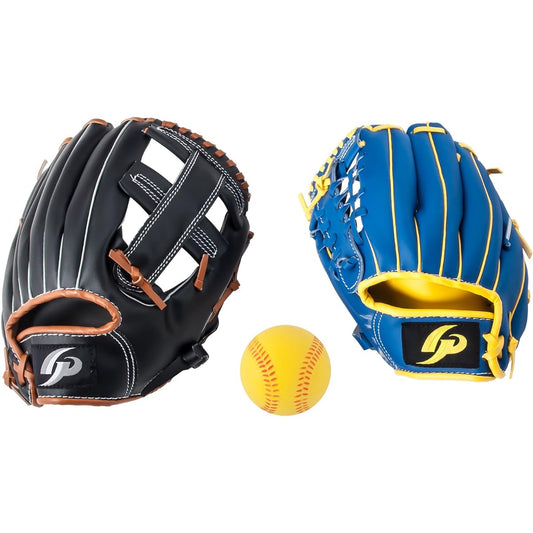 GP Parent-Child Catch Ball Glove Set for Adults, 11.5 Inch Black / Children's 9 Inch Blue / Soft Ball Included [Parent-Child Right and Left Throwing Combination Possible]