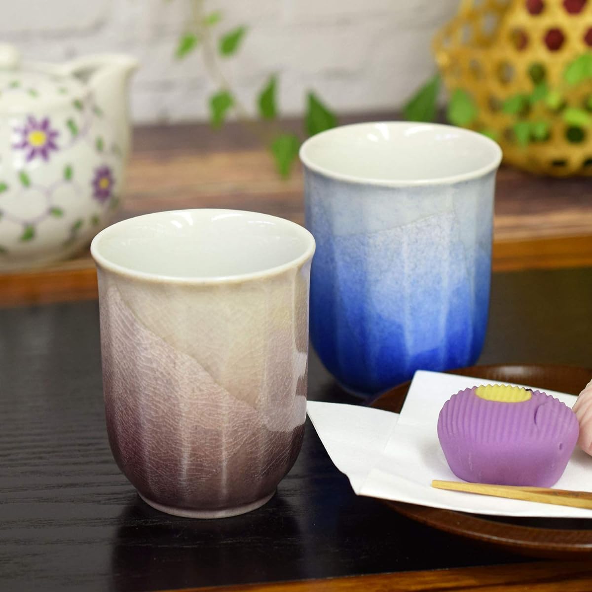 Kutani ware pair teacups silver pottery Japanese tableware couple teacups made in Japan