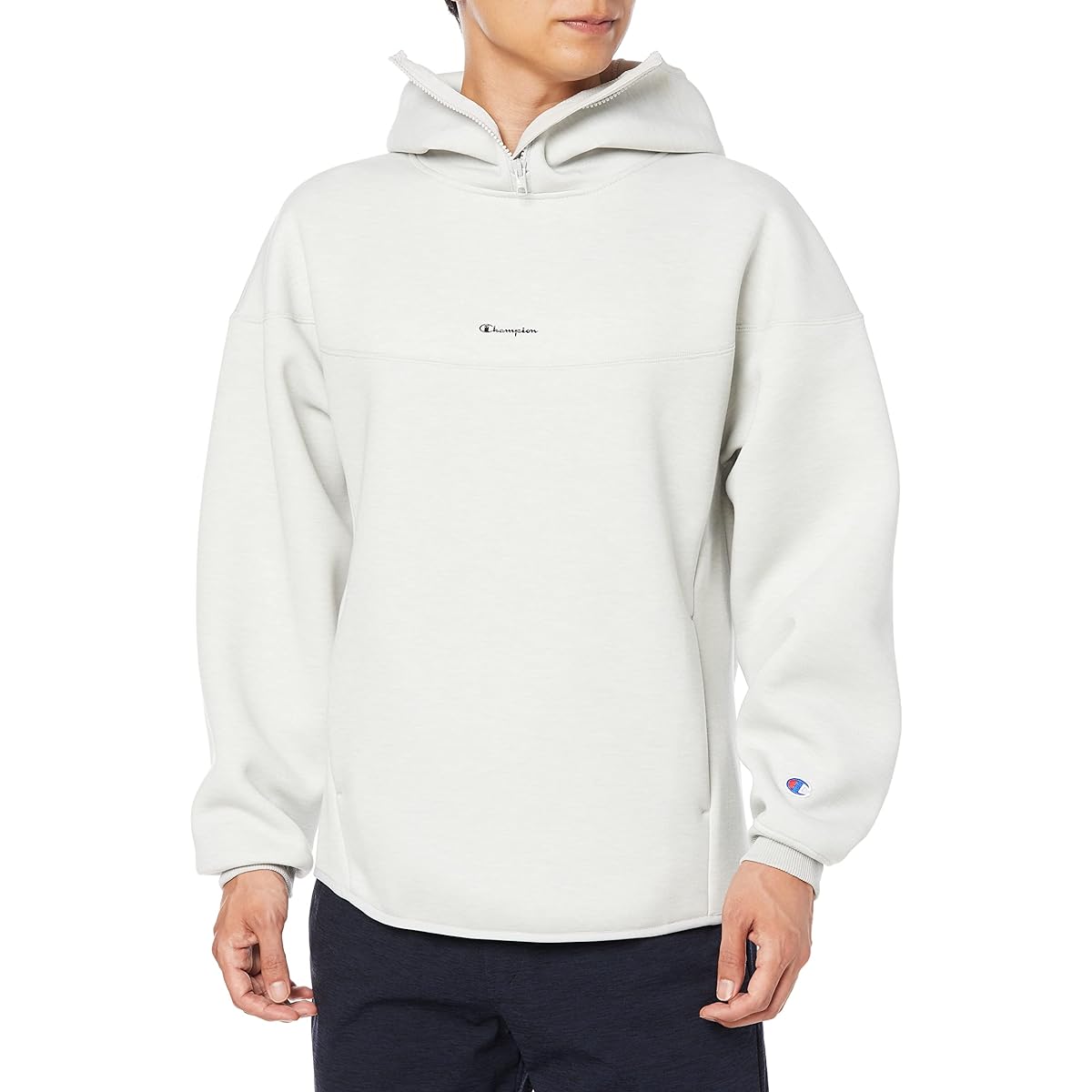 [Champion] Hoodie Long Sleeve Water Repellent Stretch Lightweight Wrap Air Script Logo Hooded Sweatshirt BLACK EDITION C3-W130 Men's