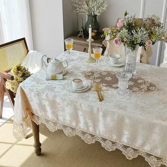 ARTABLE HOME Tablecloth Water-Repellent Jacquard Glossy Elegant Classical Gupeel Lace Dining Table (150x210cm, Champagne)