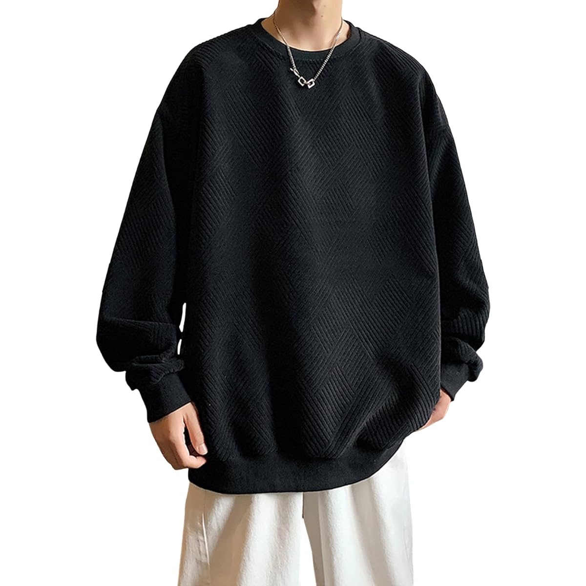 [Hainardan] Men's Sweatshirt, Long Sleeve, Large Size, Parka, Men's, Autumn, Winter, Plain, Waffle, Stylish