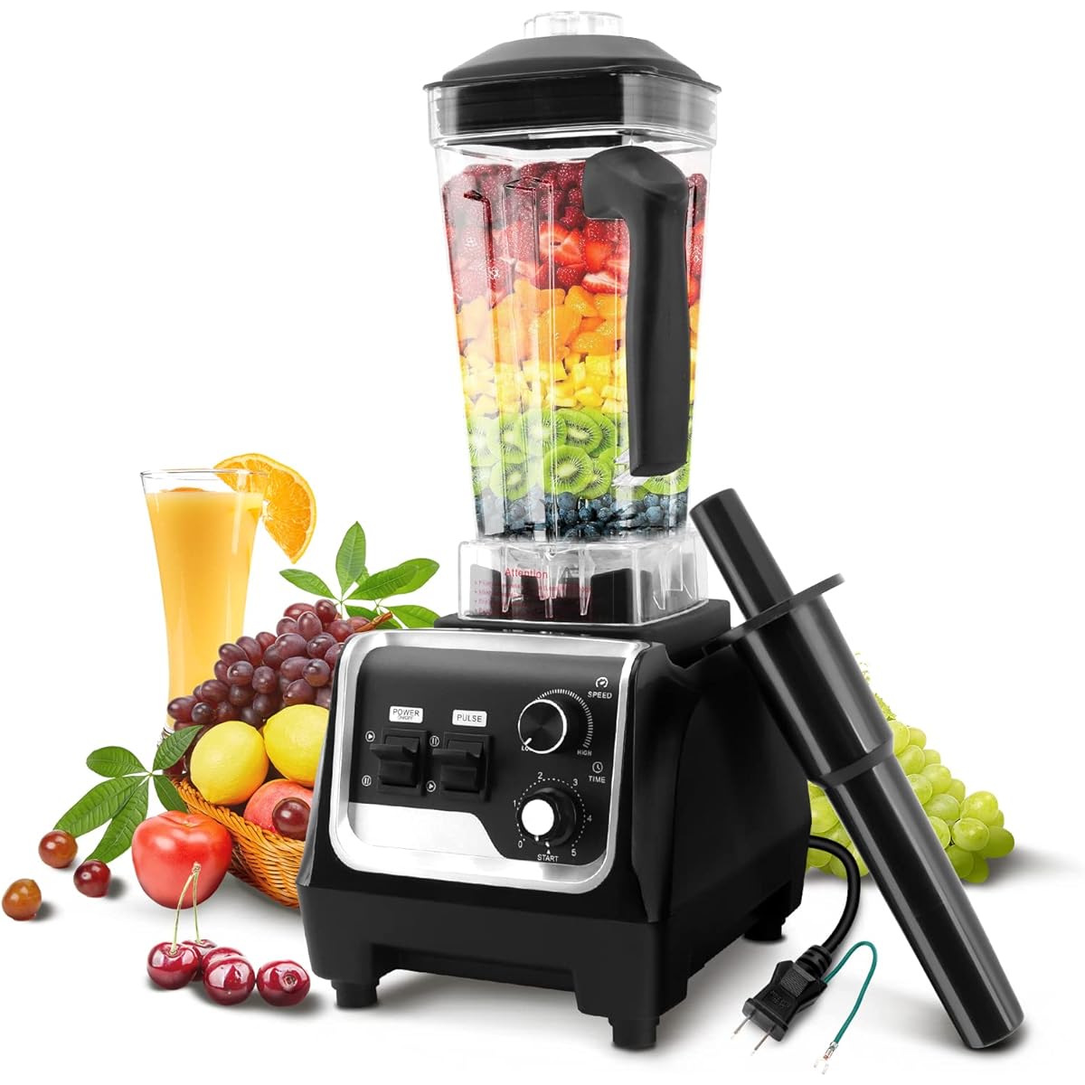 BriSunshine Mixer, Large Capacity, Commercial Use, 0.6 gal (2 L), Timer Function, Multi-functional Blender, Juicer, 6 Blades, 1,400 W, High Power, 26,000 r/min, High Speed Rotation, Crushes Ice,
