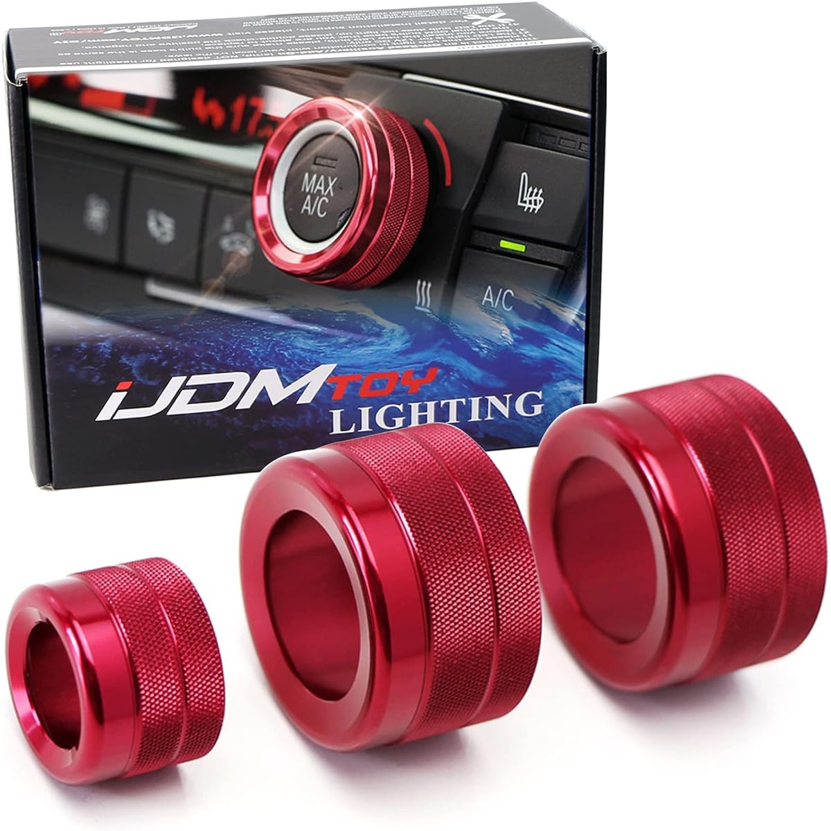 IJDMTOY 3 Piece Red Anodus Aluminum AC Climate Control and Radio Round volume Nobring Cover 2015-2017 BMW F25 X3 2015-2018 F26 X4