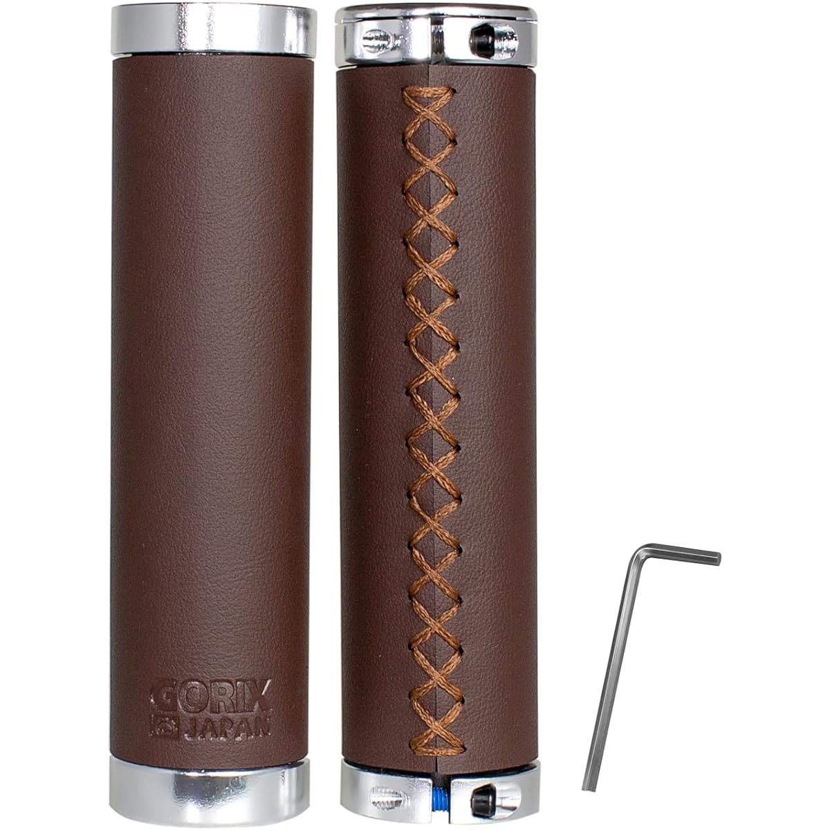 GORIX Bicycle Leather Grip Leather Tubular Leather Grip Brown (GX-500-LXS) Antique Grip Stylish Classic Retro Grip Replacement Double Lock-on Screw Fixed Cross Bike Mini Velo