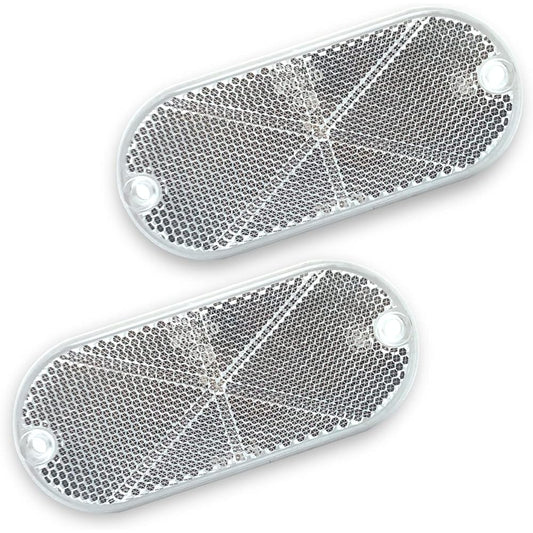 WELNENT 2Pcs Oval Stick/On Screw Mount Reflector Waterproof Self Adhesive for Truck Trailer Pickup Truck Mailbox RV Bus (White)