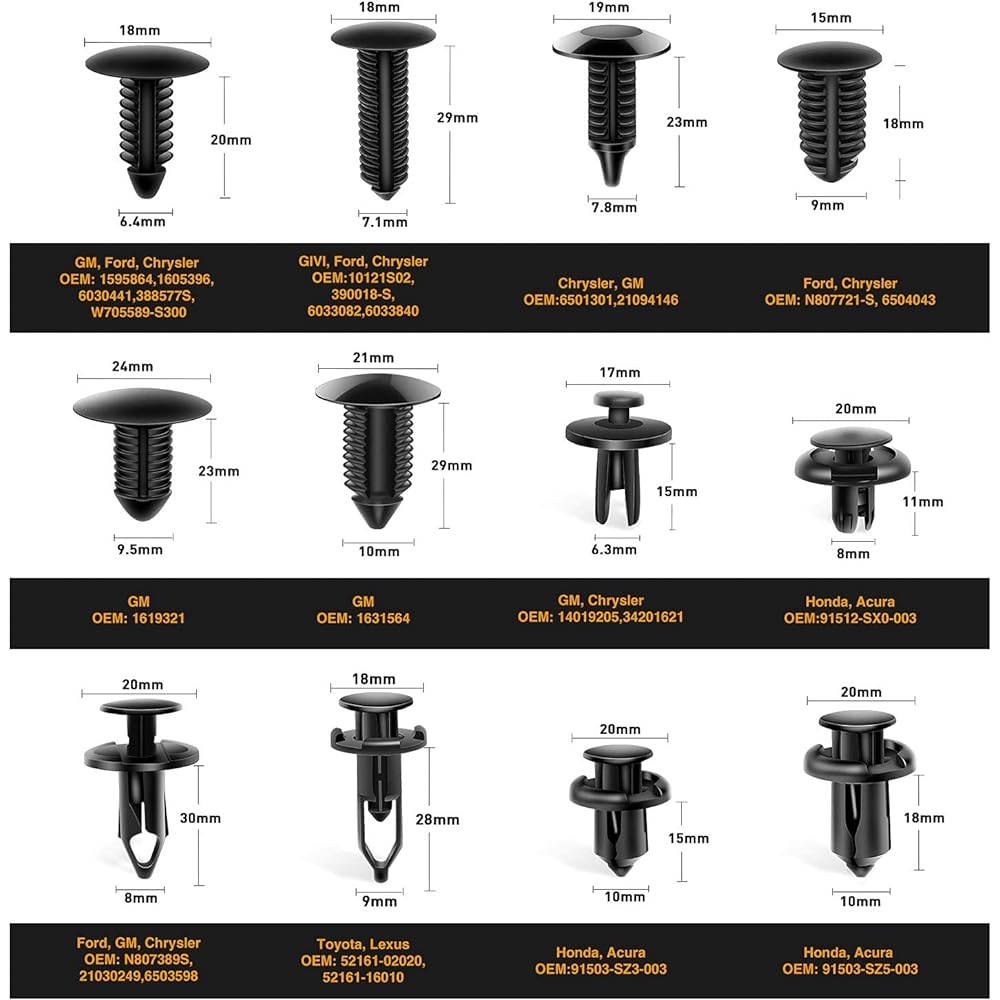 GOOACC Bumper Retainer Clips Auto Plastic Rivets Fastener Push Retainer Kit Super Size Auto Push Pin Rivet Set Door Trim Panel Fender Clips 240pcs