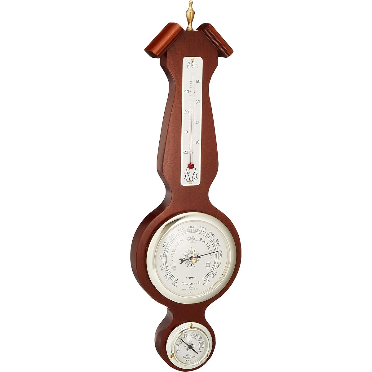 Empex Weather Meter Temperature and Hygrometer Americana Weather Meter for Wall Hanging Made in Japan Brown BM-717 41.5x12.5x4cm