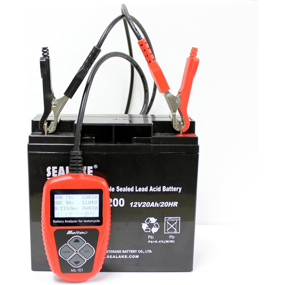 Meltec battery diagnostic machine (for motorcycles/LED digital display) DC12V Diagnosis content: CCA value, CA value, mΩ Battery status & charging capacity display/Japanese notation Meltec ML-101