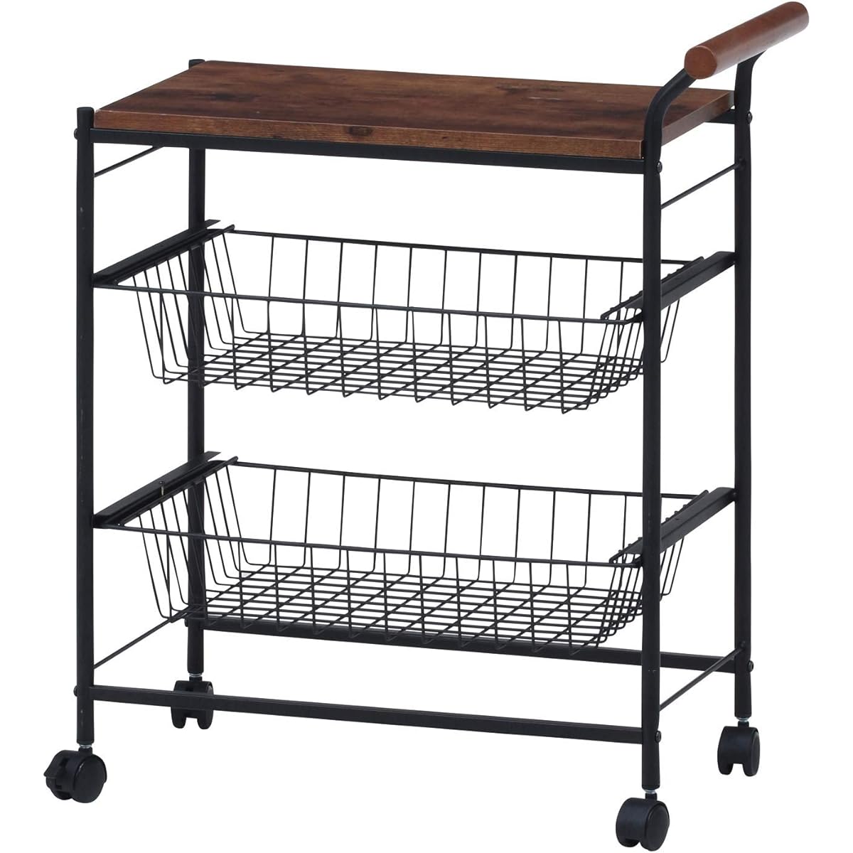 Fuji Boeki Kitchen Wagon Kitchen Rack Width 32 x Depth 56.5 x Height 70 cm Brown Black Vintage Style with Casters Storage Basket Navy 14662