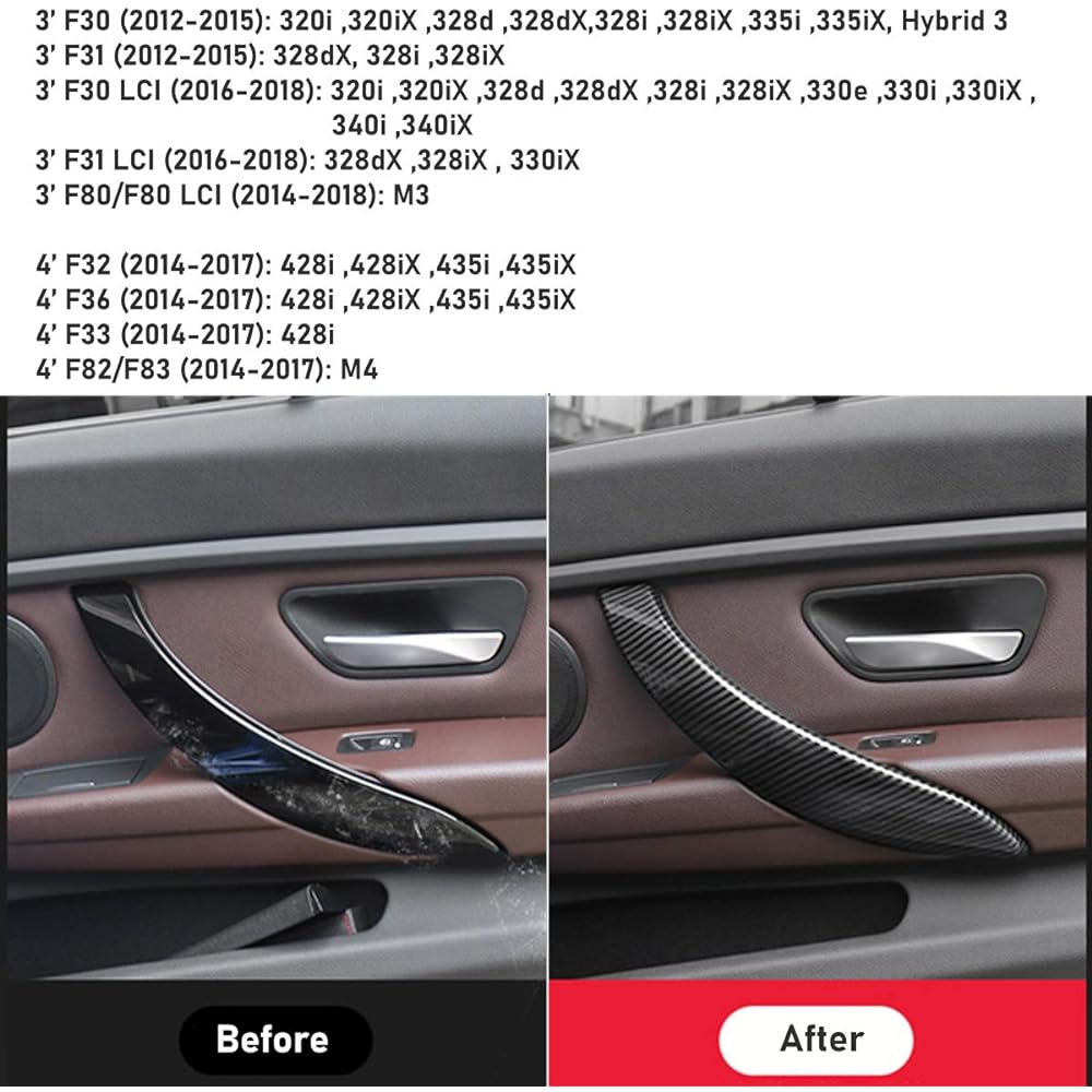 Jaronx ABS Carbon Fiber Pattern Door Handle Outer Cover BMW 3/4 Series Supports Right Supporting seat Inner seat Inner door handle cover 3 feet F30/F31 2012-2018 4 feet F32/F33 2014-2017 (right)