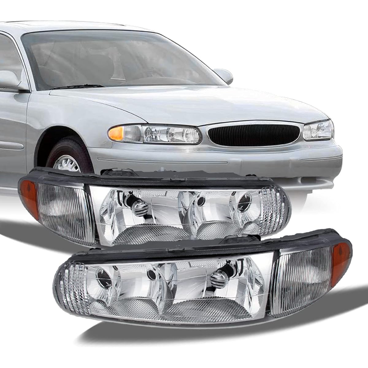 BUICK CENTURY/REGAL OE replacement chrome bezel headlight driver/passenger seat head lamp pair