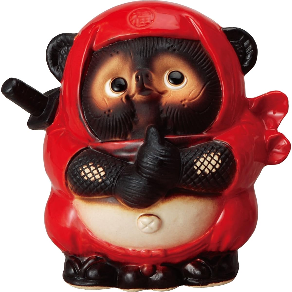 Shigaraki ware ornament Ninja raccoon dog (red) Width 17.5 x Depth 12 x Height 17.5 cm 561-03