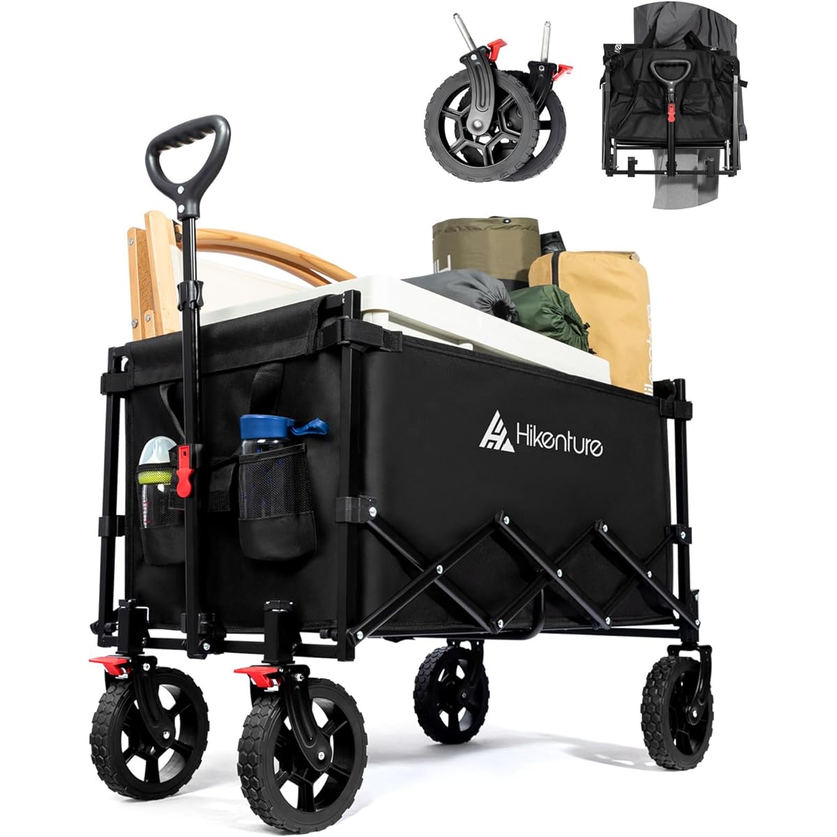 Hikenture Carry Wagon [150L Large Capacity, 150Kg High Load Capacity, 1 Second Removal] With Brake, Removable Tires, Outdoor Wagon, Freestanding Storage, Compact, Quiet, Camping Cart, Camping Wagon, Camping, Carry, Leisure, BBQ, Sports Day, Luggage Carry