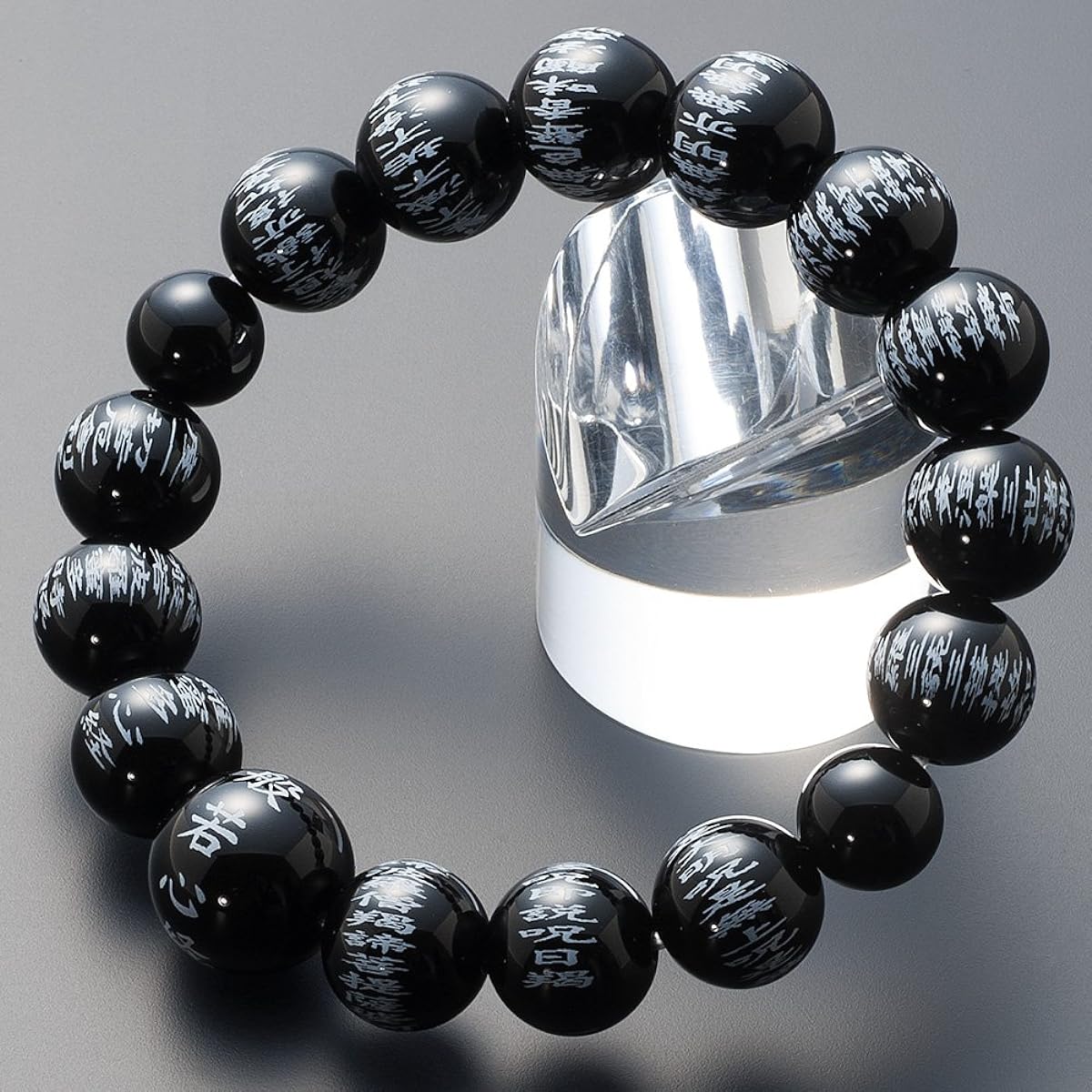 Buddhist Altar Shop Takita Shoten Specially Selected Bracelet Prayer Beads Heart Sutra Engraved Bracelet Black Onyx 12mm Ball◆ Sutra Large Bead Prayer Bead Bracelet, Prayer Bead Bracelet, Bracelet Prayer Bead, Power Stone, Amulet, Charm [Certificate Incl