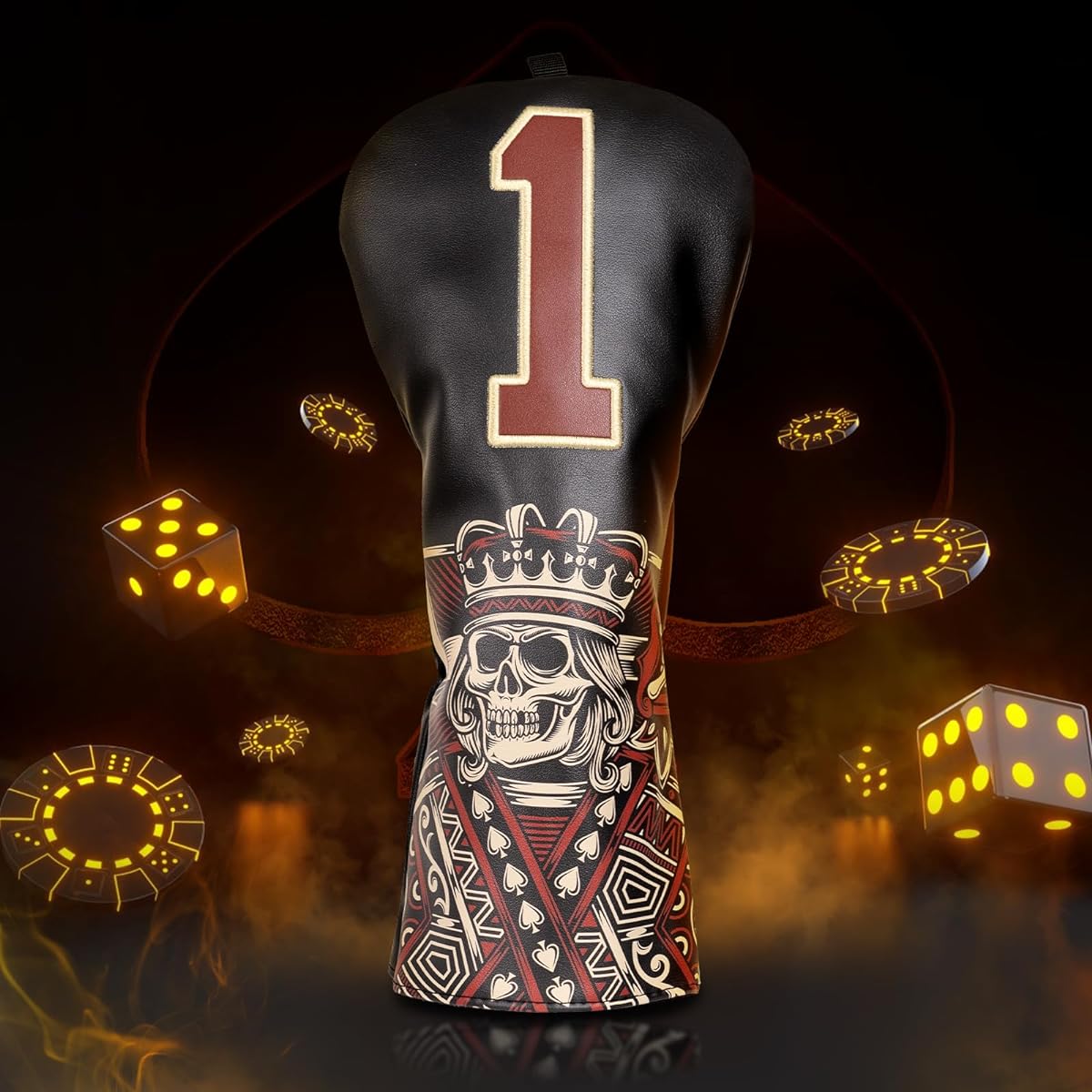 Golf club head cover for driver/fairway wood/utility/putter single item/set skull king pattern black synthetic leather