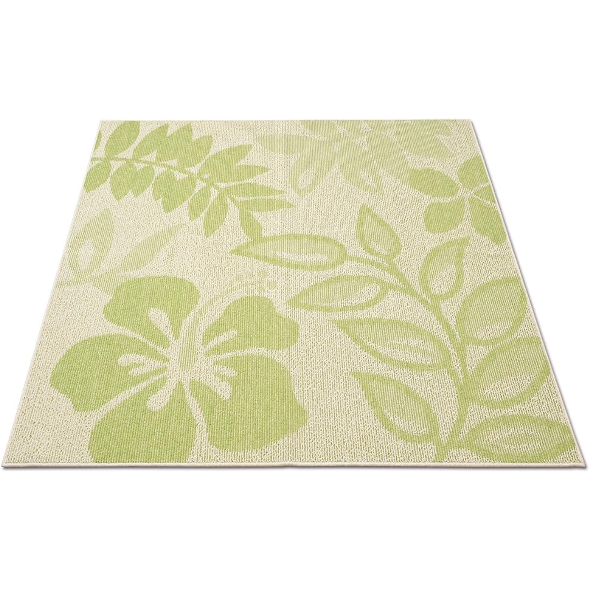 Washable/Lightweight [Hibiscus pattern rug] 185 x 185cm Green "Square" Antibacterial/Washable/Made in Japan 151101702I703