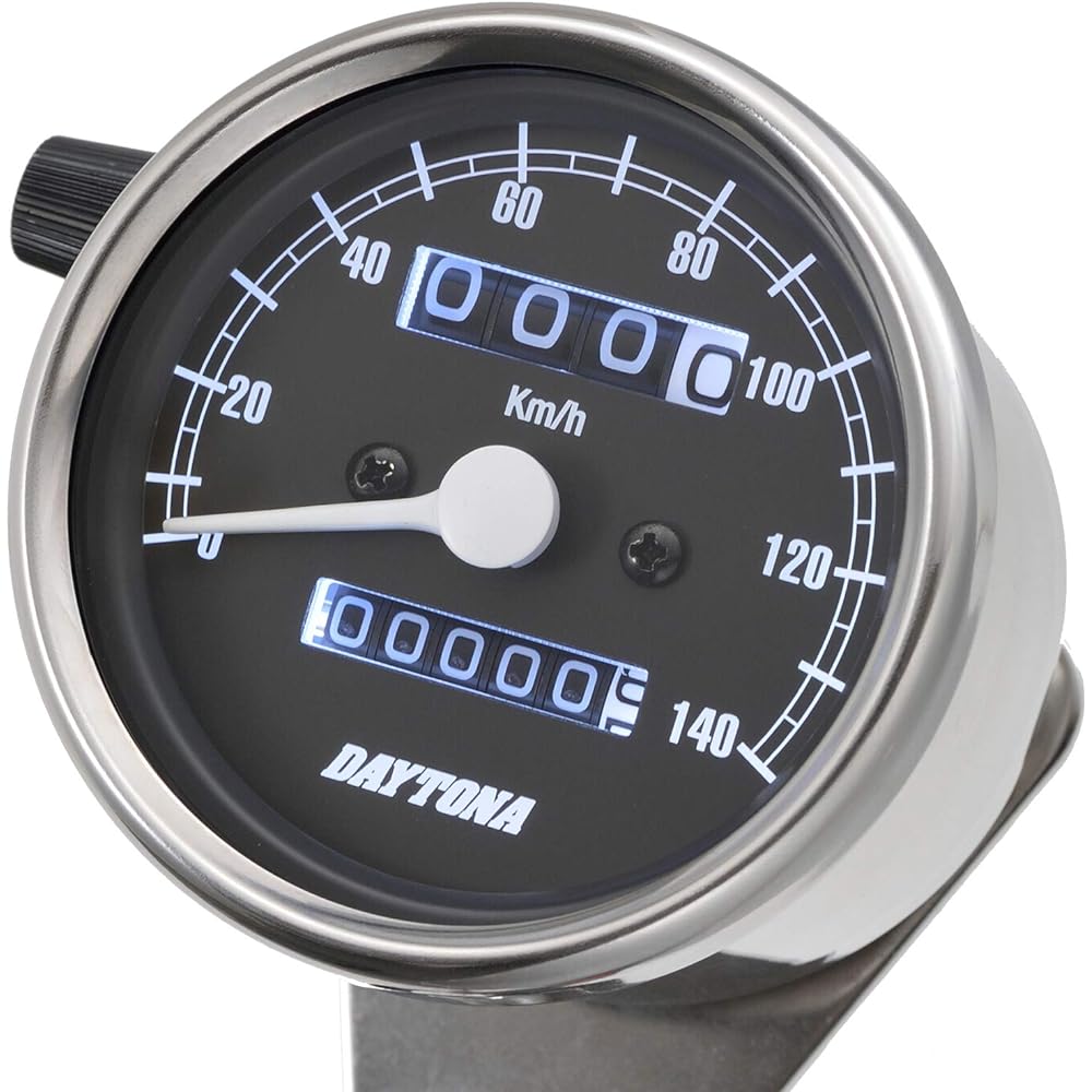 Daytona Motorcycle Mechanical Speedometer Stainless Steel Body/Black Panel/White LED φ60 140km/h Display 15633