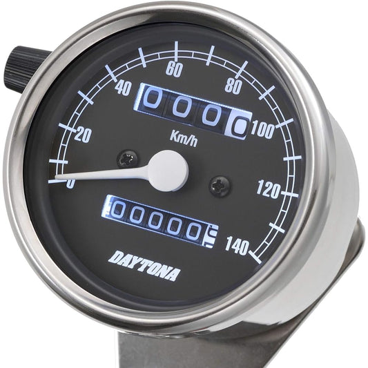 Daytona Motorcycle Mechanical Speedometer Stainless Steel Body/Black Panel/White LED φ60 140km/h Display 15633